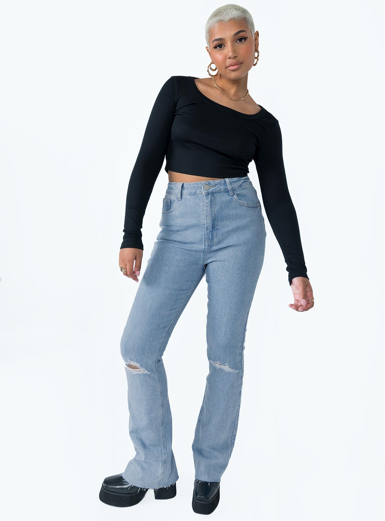 High waisted flare crop on sale jeans