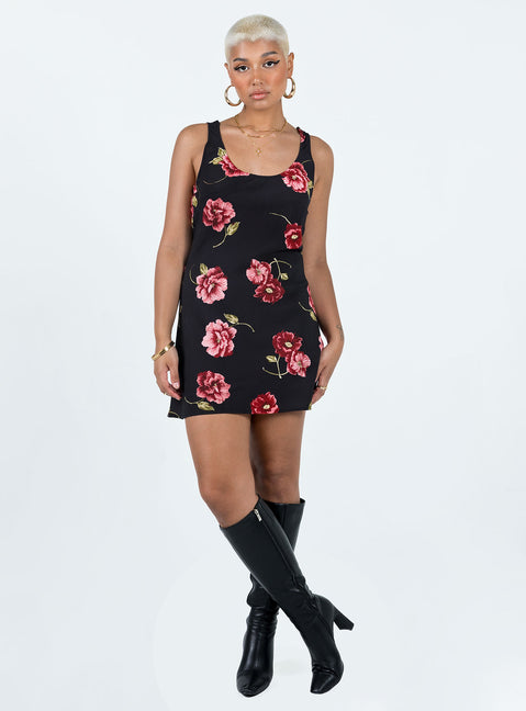 product Princess Polly Crew Neck  Shelli Vintage Floral Mini Dress Black / Multi