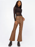 front view of model wearing Princess Polly Harvey PU Pants Brown 