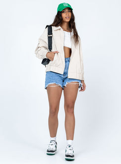 Jacket  Oversized fit  Shell: 100% cotton  Lining: 100% polyester  Classic collar  Twin hip pockets  Arm pockets  Zip front fastening  Elasticated waistband & cuffs 