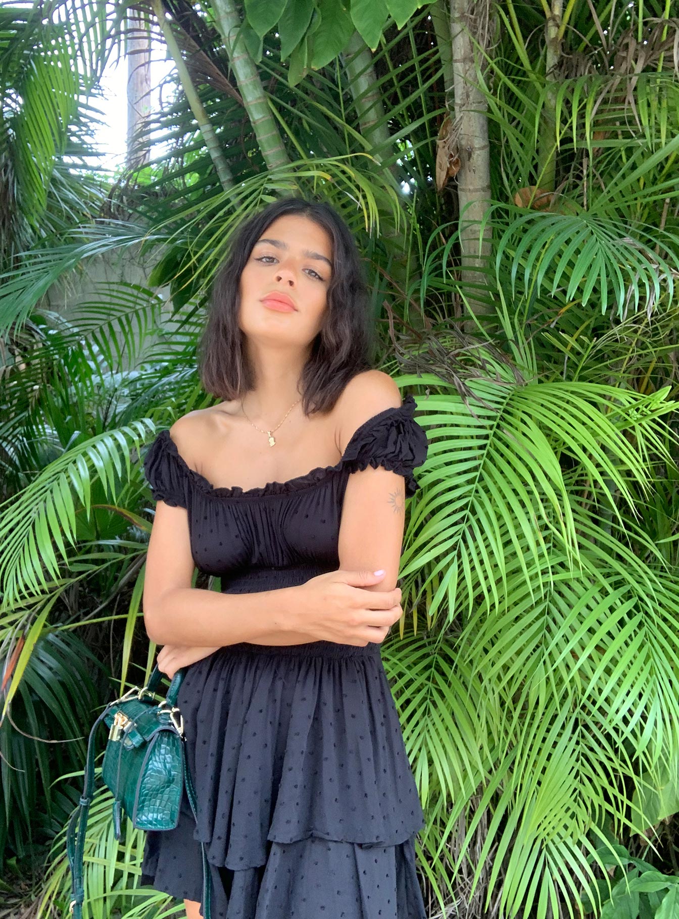 Romper Shirred waistband Ruffle detailing Elasticated neck & sleeves Can be worn on or off-shoulder Layered ruffle hem