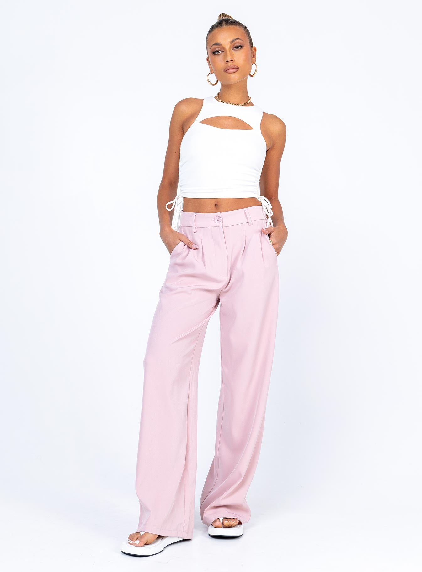 front view of model wearing Princess Polly Lynlee Top White 