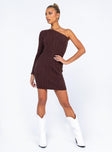 front view of model wearing Princess Polly Dominika Mini Dress Brown 