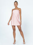 Front view of model wearing  front Princess Polly Asymmetric Neckline  Jasmyn Mini Dress Pink