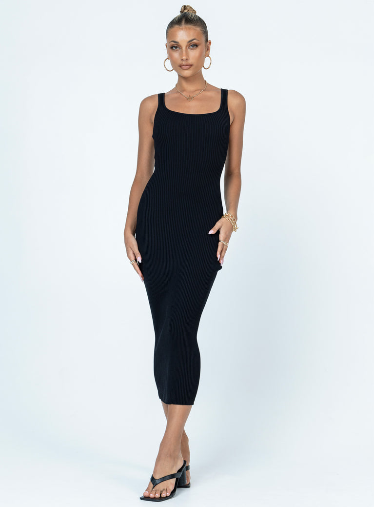 Front view of model wearing  front Princess Polly High Neck  Gracie Knit Midi Dress Black