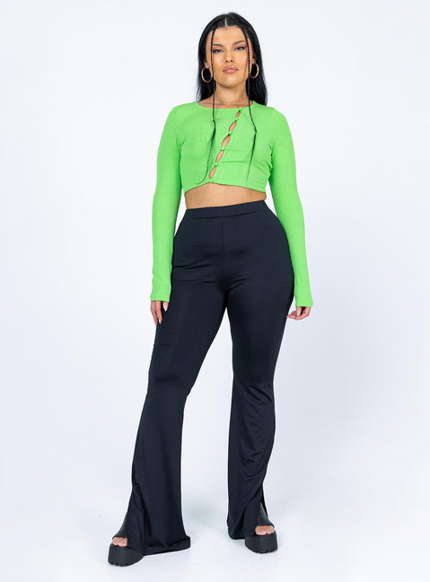 front view of model wearing Princess Polly Astrid Long Sleeve Top Green 