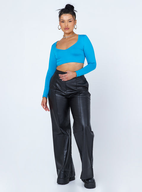 front view of model wearing Princess Polly Ryder Long Sleeve Top Blue 