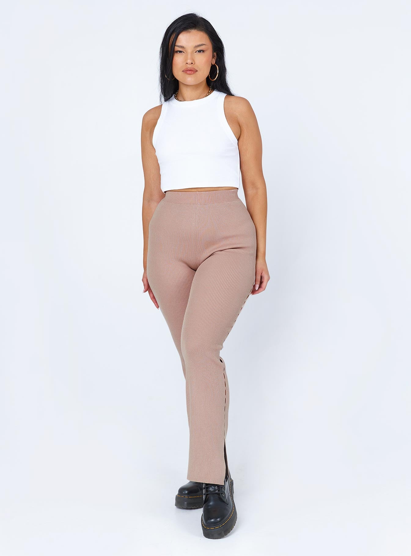 back view of model wearing Princess Polly Selma Pants Beige 