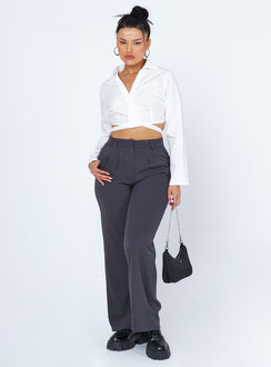 front view of model wearing Princess Polly Philipa Long Sleeve Top White 