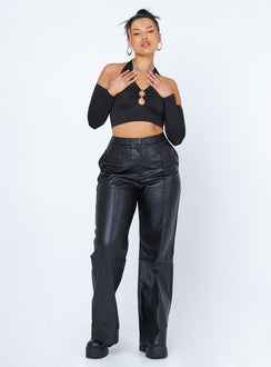 front view of model wearing Princess Polly Sharlene Long Sleeve Top Black 