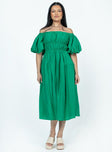 Front view of model wearing  front Princess Polly Asymmetric Neckline  Neri Midi Dress Green