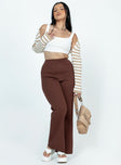 Front view of model wearing  front Princess Polly High Waisted Pants  Allen Ribbed Pants Brown