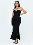 Front view of model wearing  front Princess Polly Asymmetric Neckline  Belladonna Maxi Dress Black