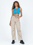 Blue crop top Ribbed material  Lace up tie fastening  Good stretch 