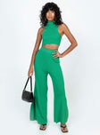 Matching set Ribbed material Tank top Mock neck Low cut sides High waisted pants Elasticated waistband Wide leg