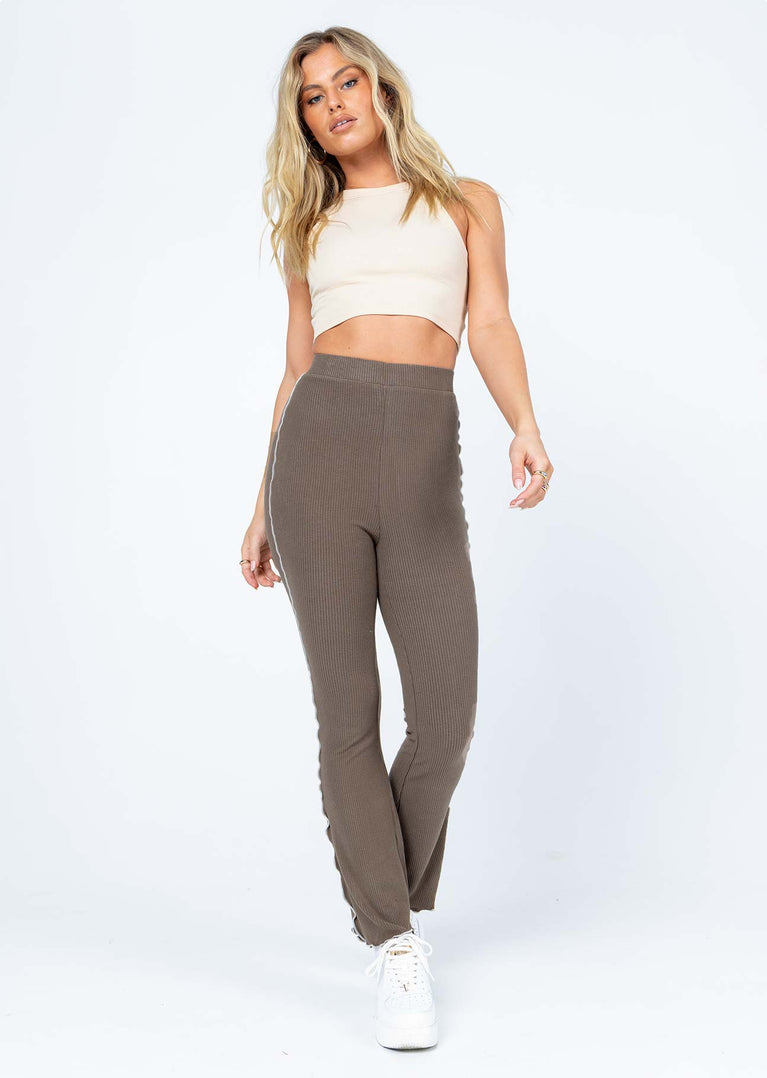 front view of model wearing Princess Polly Wendy Knit Pants Brown 