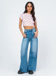 front view of model wearing Princess Polly Mora Wide Leg Denim Jeans Mid Rise 