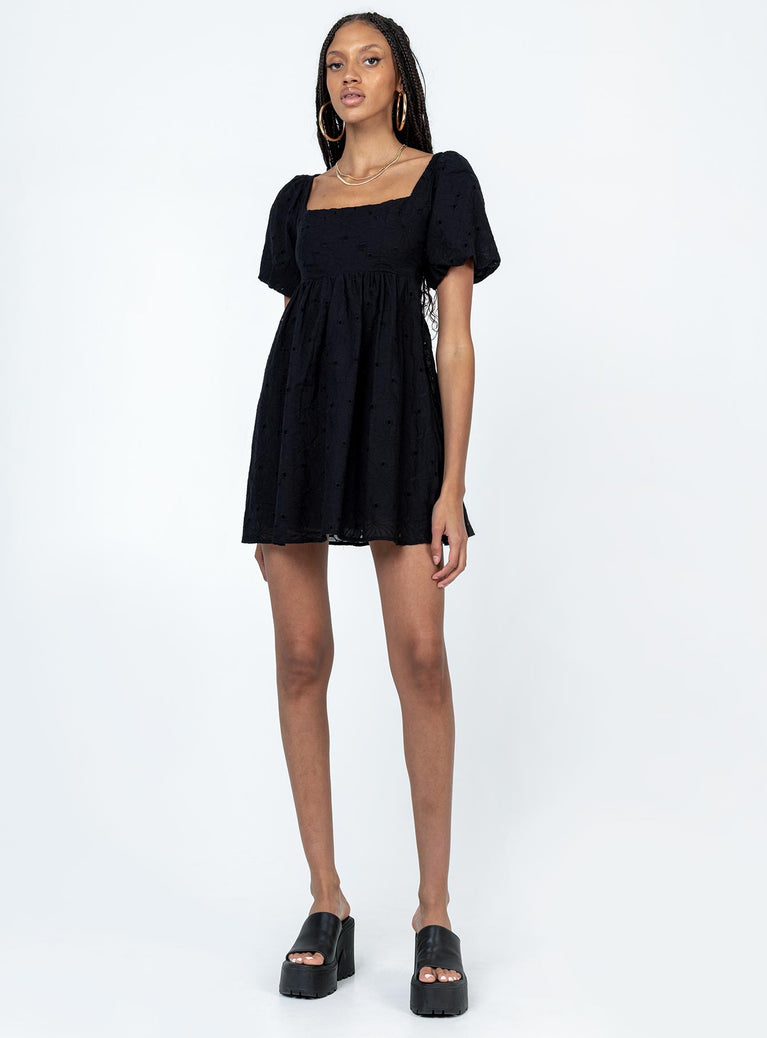 Front view of model wearing  front Princess Polly Crew Neck  Cami Mini Dress Black