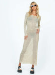 Princess Polly Square Neck  Kendor Long Sleeve Maxi Dress Beige