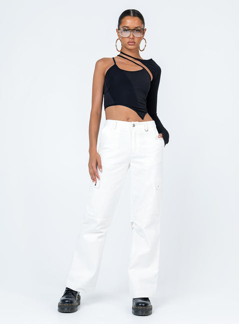 Front view of model wearing  front Princess Polly Sleeveless High Neck  Ashbury Long Sleeve Top Black