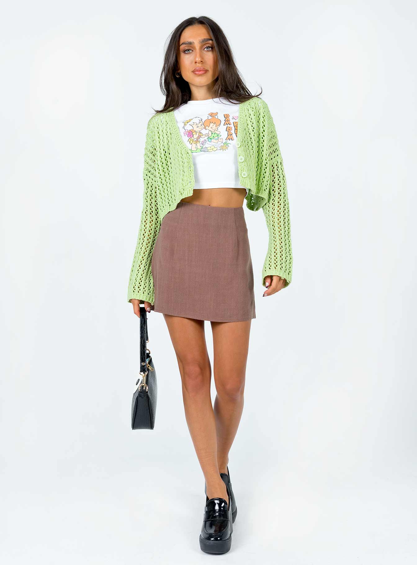 Taleah Lace Knit Cardigan Green Cropped 