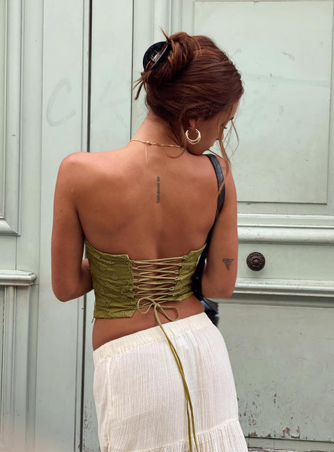 product Princess Polly Full Sleeves Square Neck  Field Daisies Corset Green