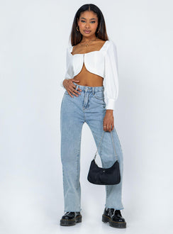 product Princess Polly Three Fourth Sleeves High Neck  Della Long Sleeve Top White