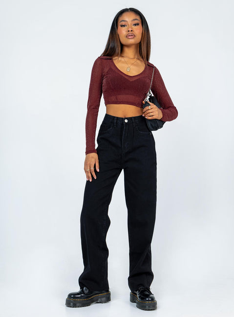 front view of model wearing Princess Polly Remmy Long Sleeve Top Brown 