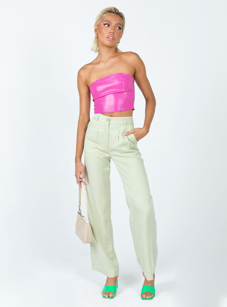 front view of model wearing Princess Polly Archer Pants Green Check 