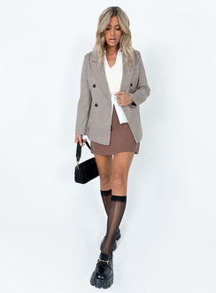 Blazer Plaid print  Lapel collar  Button front fastening  Faux chest pocket 