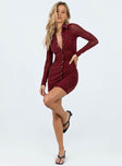 Princess Polly V-Neck  Friday Fever Mini Dress Burgundy