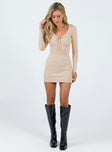 product Princess Polly Crew Neck  Cassandra Long Sleeve Mini Dress Beige