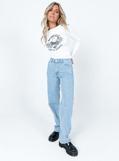Front view of model wearing  front Princess Polly Full Sleeves High Neck  Beatrix Long Sleeve Tee White