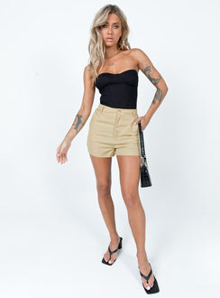 Shorts Zip & button fastening  Belt looped waist  Twin hip pockets  Faux back pockets 