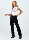 Front view of model wearing  front Princess Polly High Waisted  Kalinda Jeans Black Cord