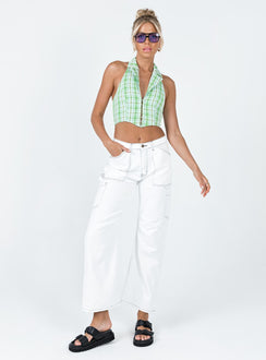 front view of model wearing Princess Polly Everest Vest Top Green Check 