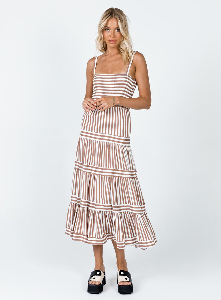 Princess Polly  Caleb Maxi Dress Brown / White