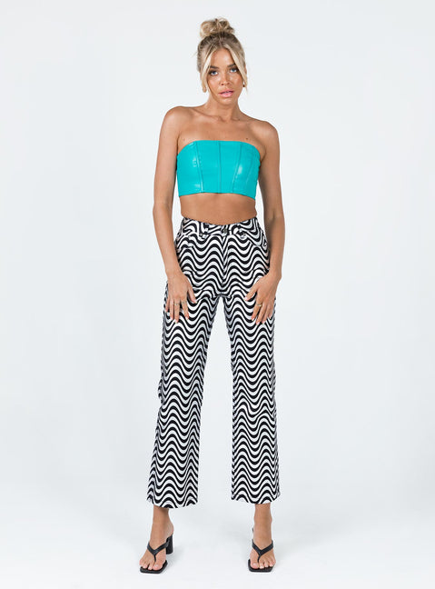 front view of model wearing Princess Polly The Ragged Priest Wave Jeans Glitter Denim Silver / Black Mid Rise 