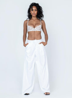 White bralette Lace material Sheer design  Wired cups  Adjustable shoulder straps  Hook & eye fastening at back  Elasticated underbust band 