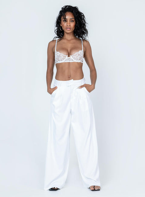 White bralette Lace material Sheer design  Wired cups  Adjustable shoulder straps  Hook & eye fastening at back  Elasticated underbust band 