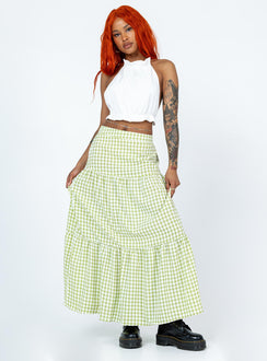   front view of model wearing Princess Polly Rebeccah Maxi Skirt Green Maxi 