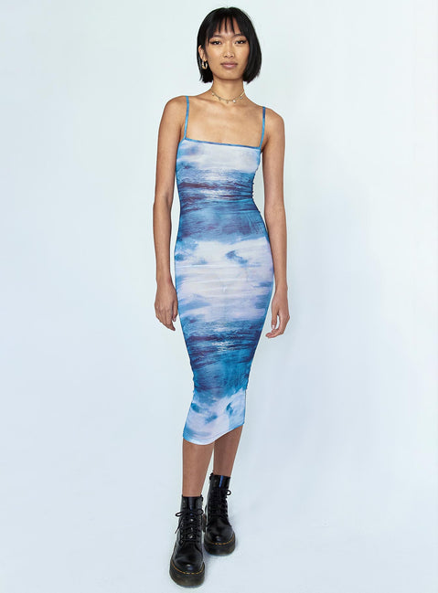 product Princess Polly Asymmetric Neckline  Charmed Midi Dress Blue Moonlight