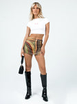   front view of model wearing Princess Polly Morgan Mini Skirt Brown 