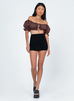 side view of model wearing Princess Polly Avonsleigh Top Brown / Black 