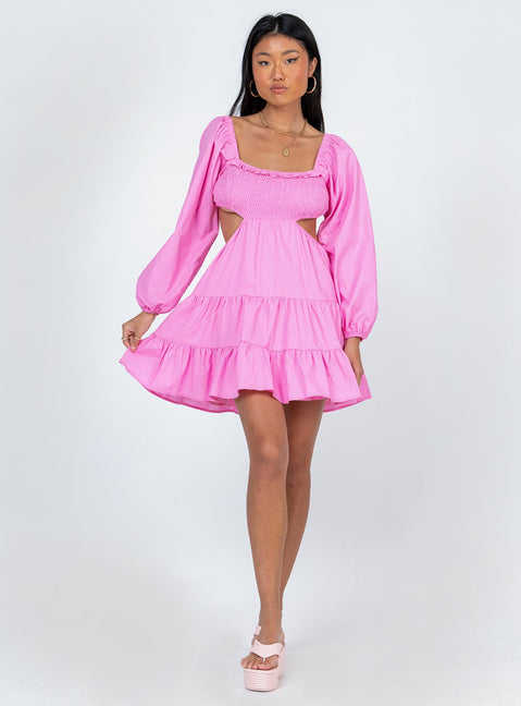 front view of model wearing Princess Polly Landen Mini Dress Pink 