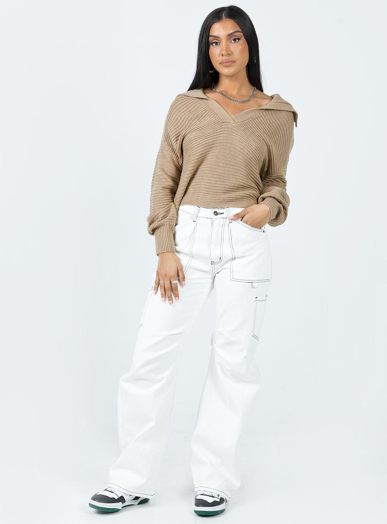 Brihni Oversized Knit Sweater Beige Princess Polly  Cropped 