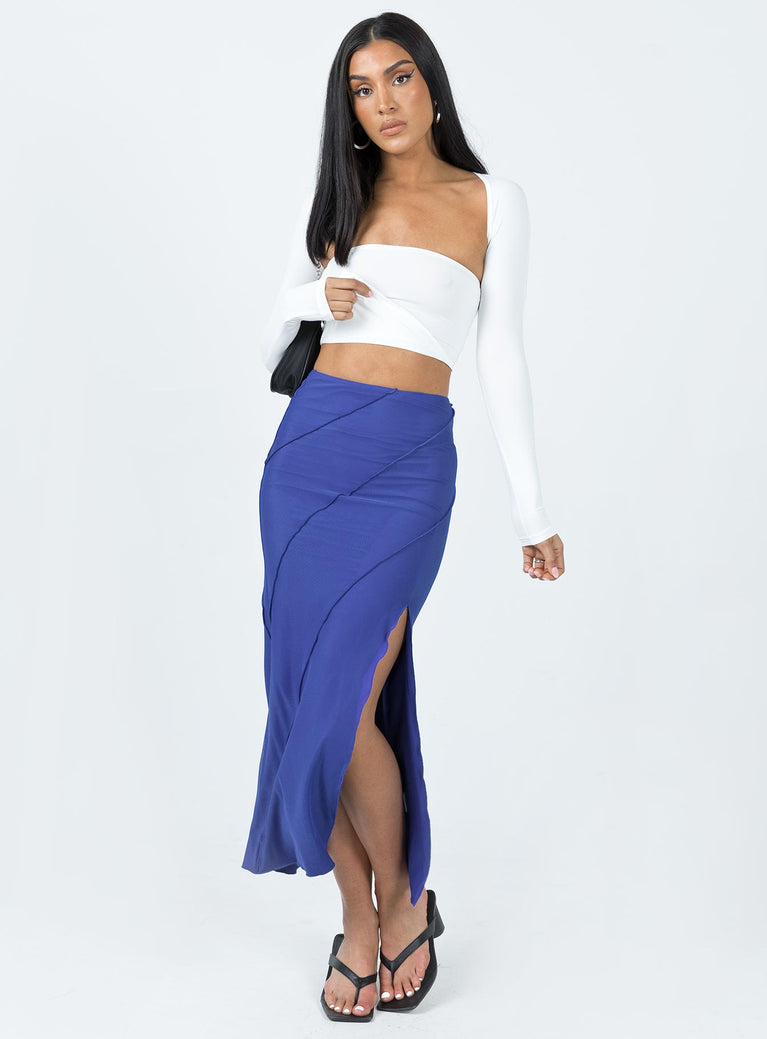 Front view of model wearing  front Erika Midi Skirt Blue Princess Polly  Midi Skirts 