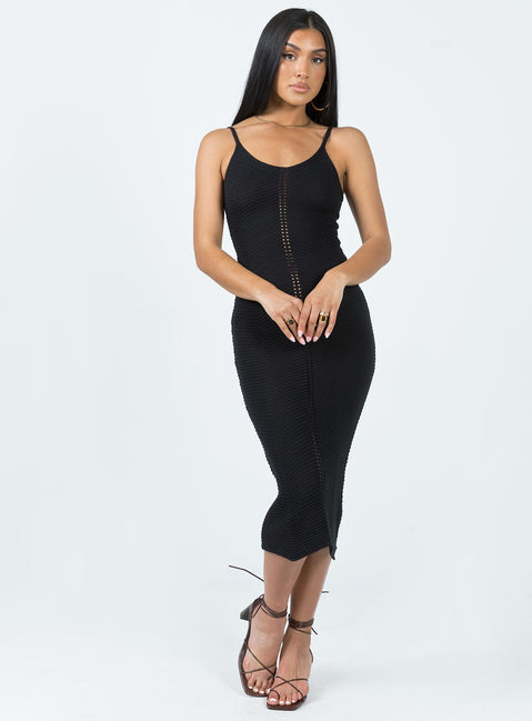 Front view of model wearing  front Princess Polly Crew Neck  Abigail Midi Dress Black
