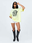 front view of model wearing Princess Polly The Rolling Stones Start Me Up Oversized Tee Green 