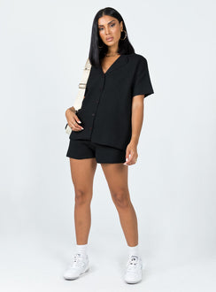 Matching set  Relaxed fit  Princess Polly Exclusive 63% recycled fibers 25% polyester 12% nylon  Soft knit material  V neckline  Button front fastening  High waisted shorts  Elasticated waistband 